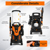 Electric high pressure power washer with telescopic handle, nozzle holder, and detergent bottle holder for efficient.