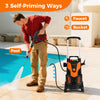 Electric high pressure power washer in orange, featuring foam spray and quick connect nozzles for versatile cleaning.