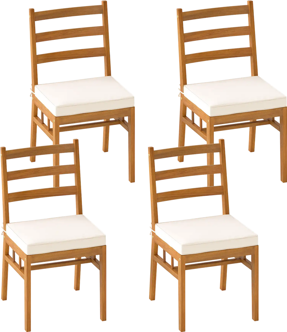 Set of 4 outdoor wooden dining chairs with padded seat cushions, crafted from natural acacia wood for durability and.