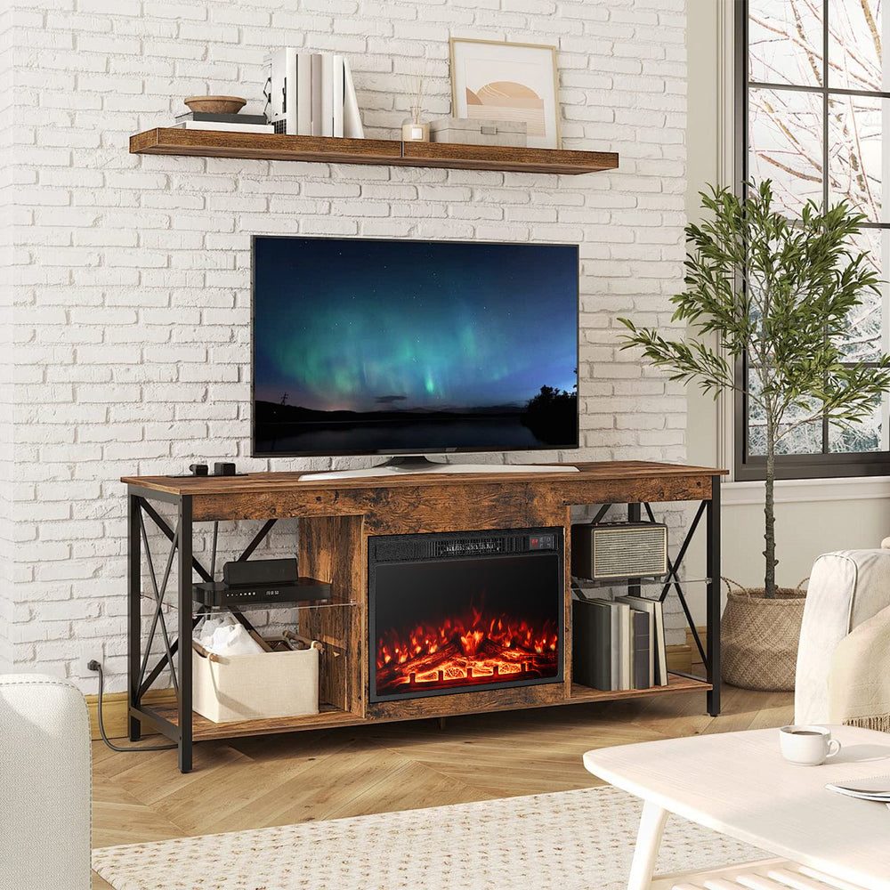 Electric fireplace insert with adjustable flame color, 5000 BTU heat output, and remote control for cozy living room.