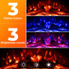 Electric fireplace insert showcasing 3 flame colors and 3 brightness levels for customizable ambiance and heating.