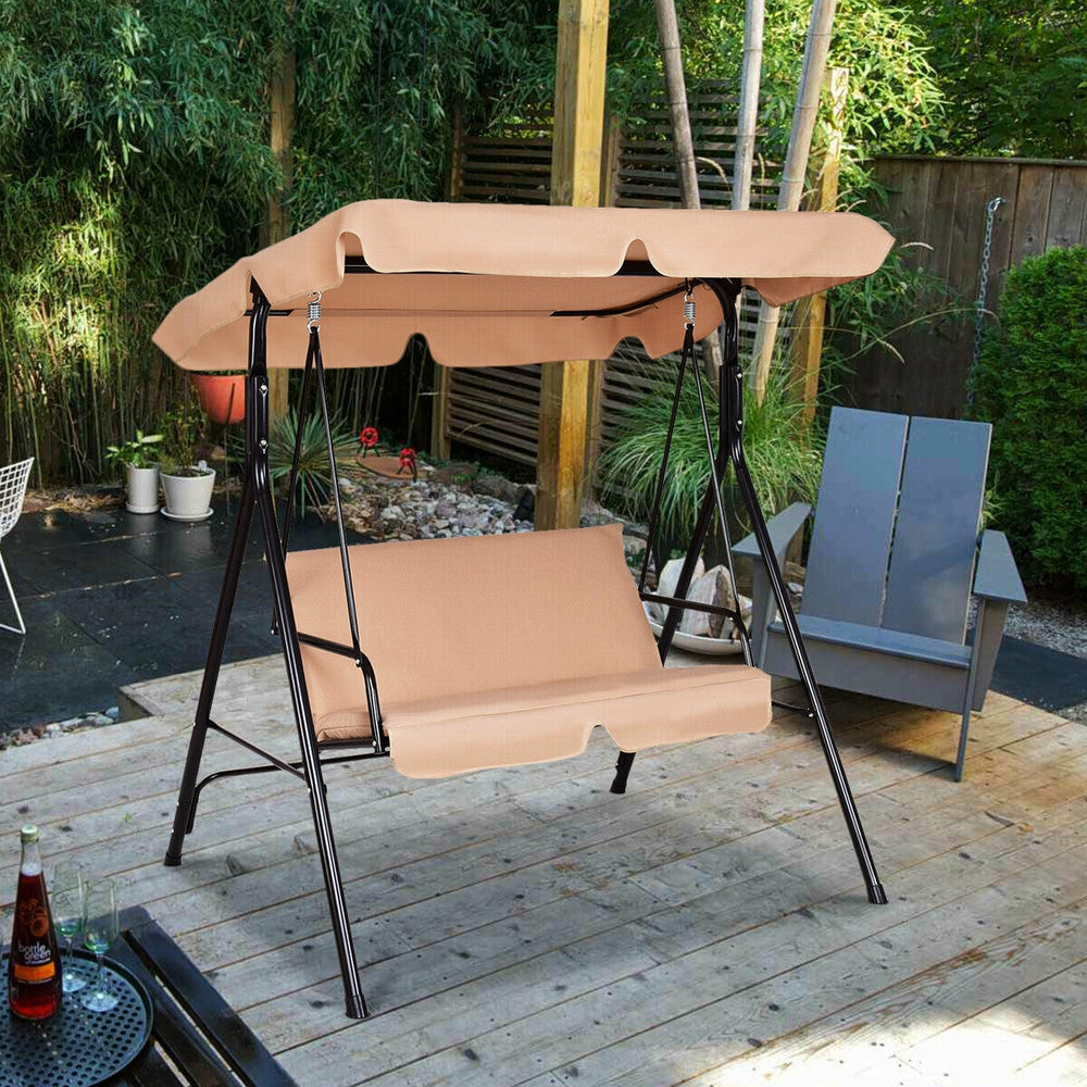 Loveseat Cushioned Patio Steel Frame Swing Glider -Beige - Gallery View 1 of 6