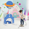 Height adjustable kids basketball hoop set in blue with planet backboard, perfect for indoor and outdoor play.