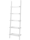 5-tier white wall-leaning ladder shelf with sturdy design, ideal for displaying plants and books in any room.
