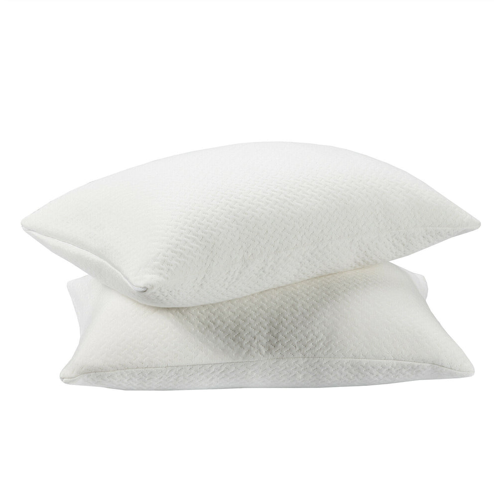 Set of 2 shredded memory foam bed pillows with bamboo cooling cover, ideal for all sleeping positions and easy to wash.