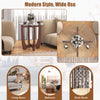 Round end side table set of 2 with tempered glass tabletop and walnut finish, perfect for living room or bedroom use.