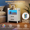 23.5-inch white nightstand with charging station, ambient LED lighting, and open storage shelf for modern decor.