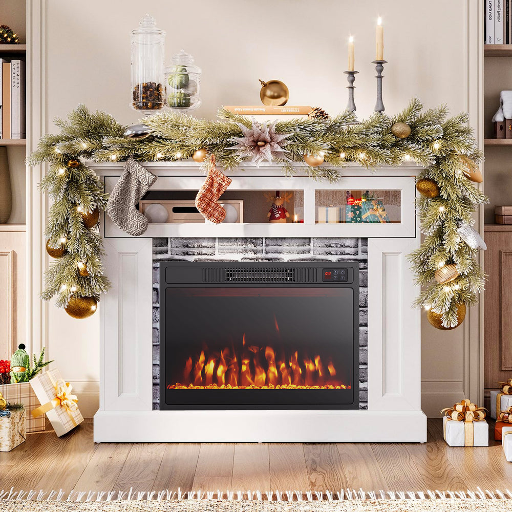 Electric fireplace heater with adjustable flame color and brightness, designed for cozy indoor heating and ambiance.