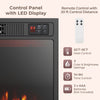 Control panel of the 23-inch electric fireplace heater with LED display, remote control, and adjustable flame settings.