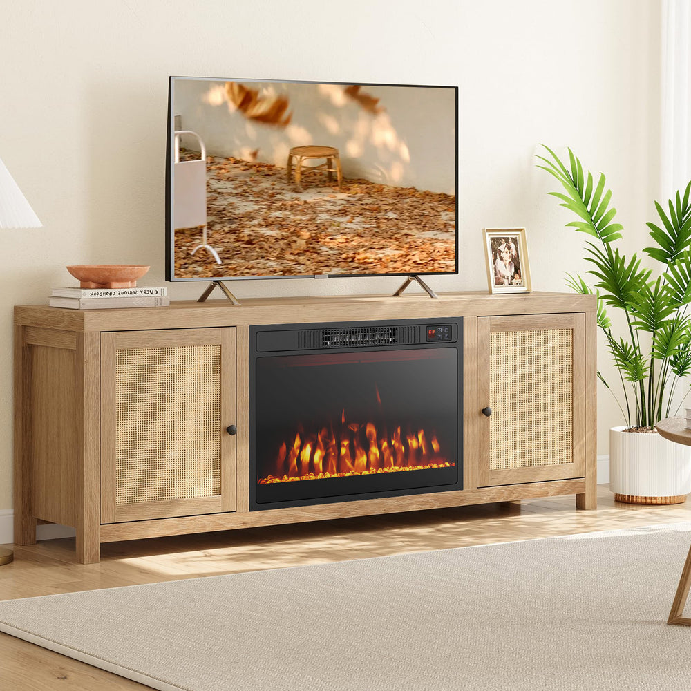 Electric fireplace heater with adjustable flame color and brightness, designed for 400 sq.ft heating area, ideal for.
