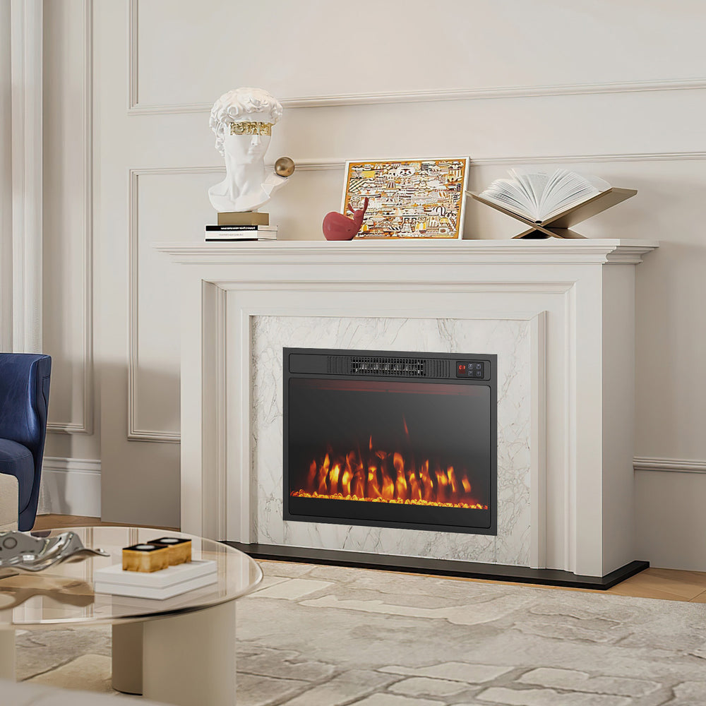 Electric fireplace heater with adjustable flame color and brightness, designed for 400 sq.ft heating area, in a stylish.