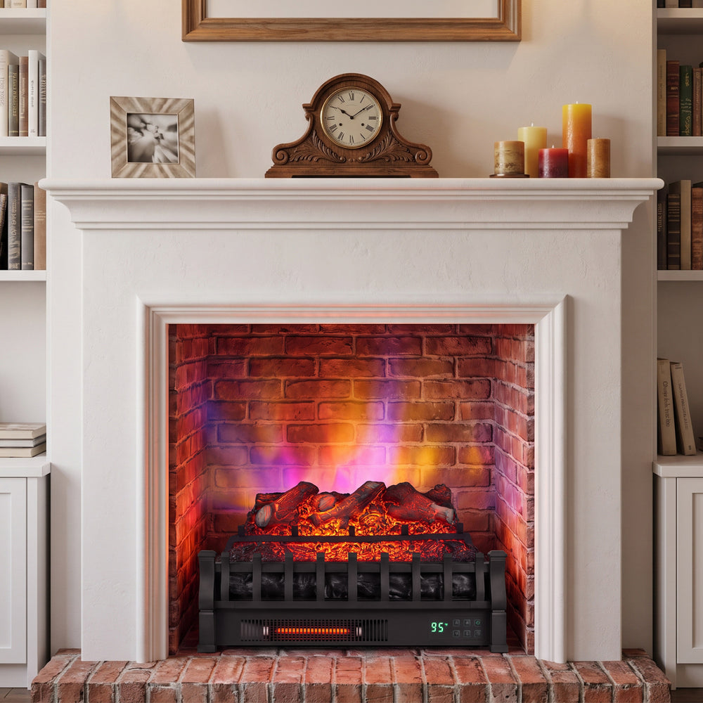23" WiFi fireplace insert with customizable flame effects and powerful 1500W heating for cozy living room ambiance.
