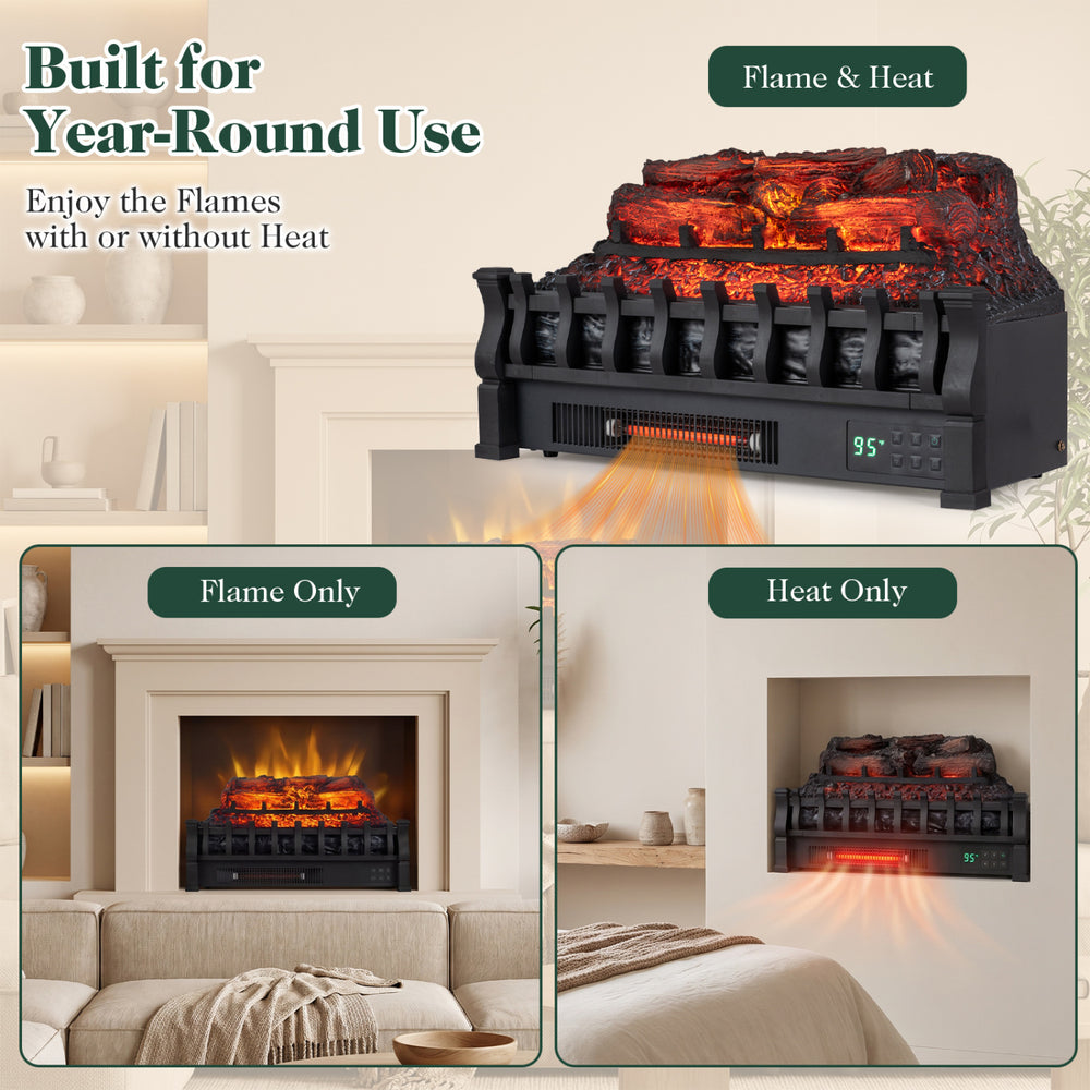 23" WiFi fireplace insert with customizable flame effects, 1500W heating, and remote control for cozy living room ambiance.