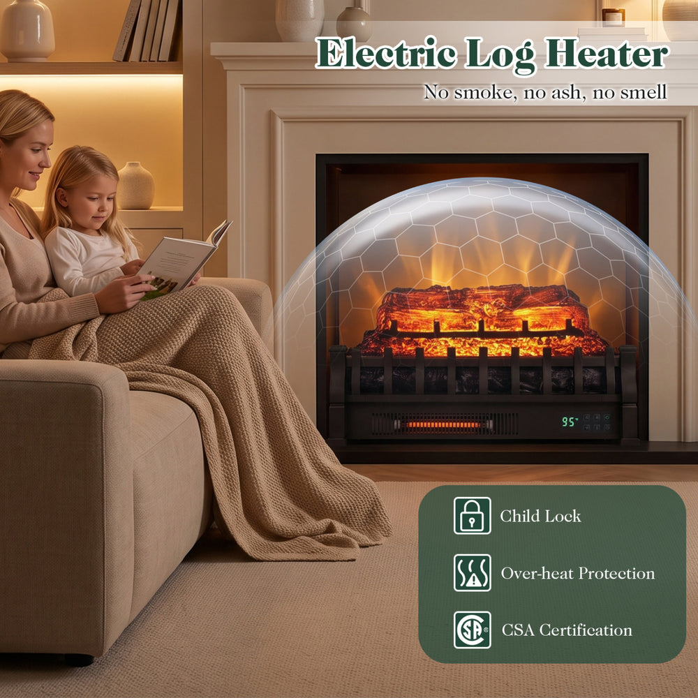 23" WiFi fireplace insert with customizable flame effects and 1500W heating, perfect for cozy living rooms up to 1000 sq.ft.