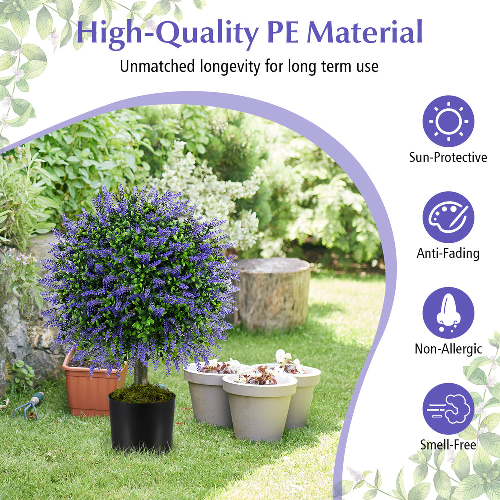Set of 2 artificial lavender topiary ball trees in cement-filled pots, made of high-quality PE material for indoor and.
