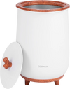 Large 23L luxury towel warmer in white with coffee wood accents, featuring a removable lid and fragrant disc holder.