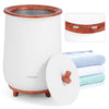 Large 23L luxury towel warmer in coffee color with removable lid, fragrant disc holder, and stable non-slip legs.