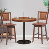 Two 24.5-inch bar stools with rattan backs and swivel seats, perfect for kitchen or dining room use.