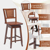 24.5-inch bar stool with rattan back, wide seat, and ergonomic design, ideal for kitchen or dining room use.