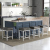 Set of two 24.5-inch black and white linen fabric saddle stools with cushioned seats for counter height tables.