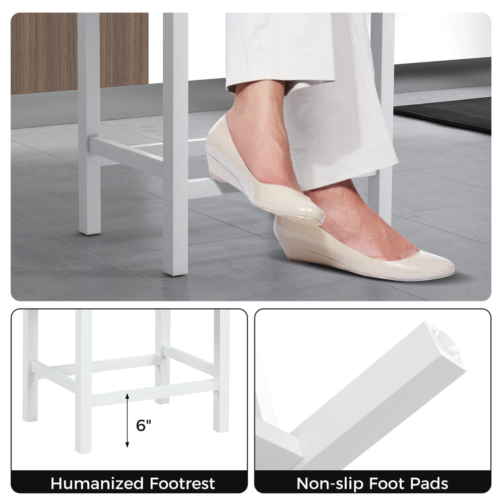 Close-up of the sturdy footrest with non-slip pads on the 24.5-inch saddle stool for enhanced comfort and stability.