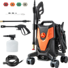 2400 PSI electric pressure washer with 4 universal wheels, includes 4 nozzles for versatile cleaning tasks.