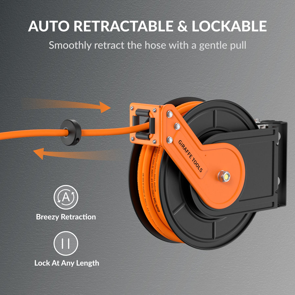 Giraffe Tools Retractable Air Hose Reel Alloy Steel 3/8in-25ft New