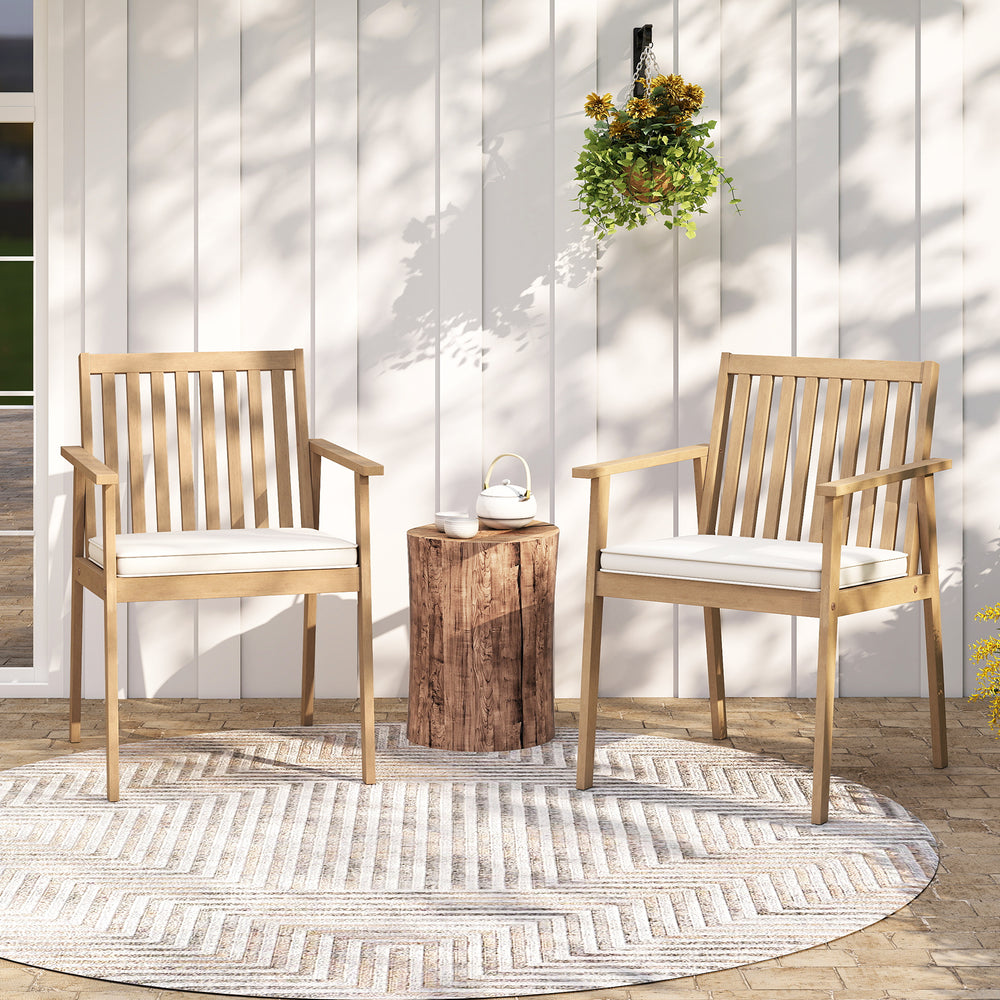 2 Pieces Patio Dining Chairs Outdoor Acacia Wood Chairs with Removable Padded Cushion-Oak - Gallery View 1 of 10