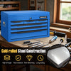 24-inch blue tool chest with 6 drawers, cold-rolled steel construction, ideal for garage and workshop storage.