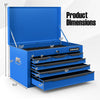 24-inch blue tool chest with 6 drawers, top storage, and dimensions for garage or workshop organization.