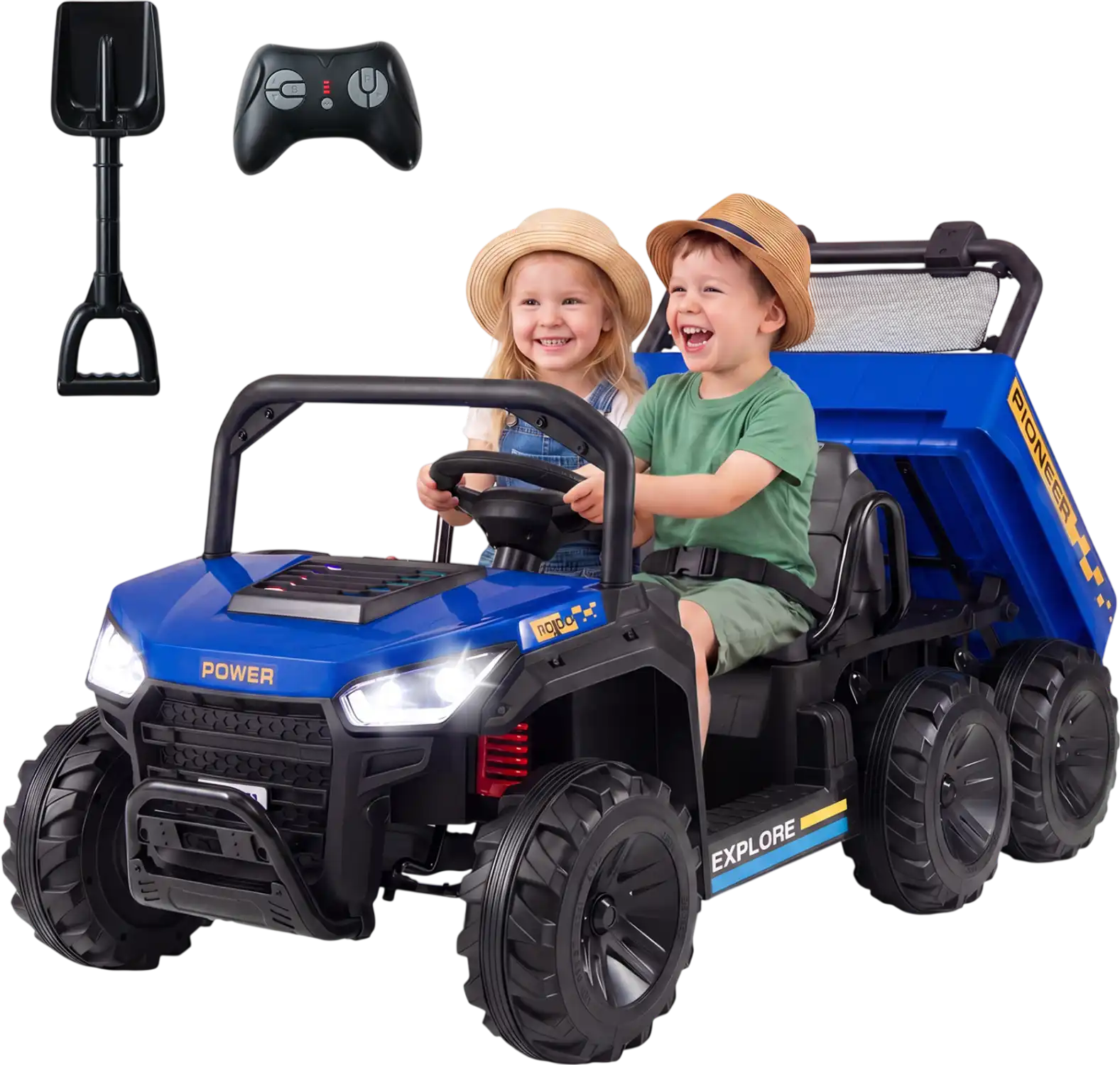 Costway 24V 2-Seater Kids Ride-On Dump Truck 4WD Electric Dump Bed Lights 58638322 New