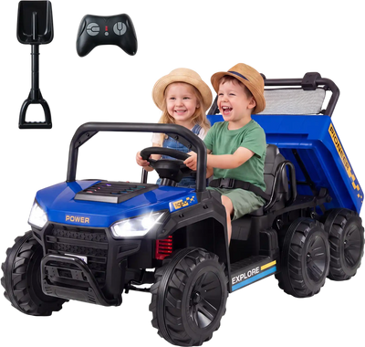 Costway 24V 2-Seater Kids Ride-On Dump Truck 4WD Electric Dump Bed Lights 58638322 New