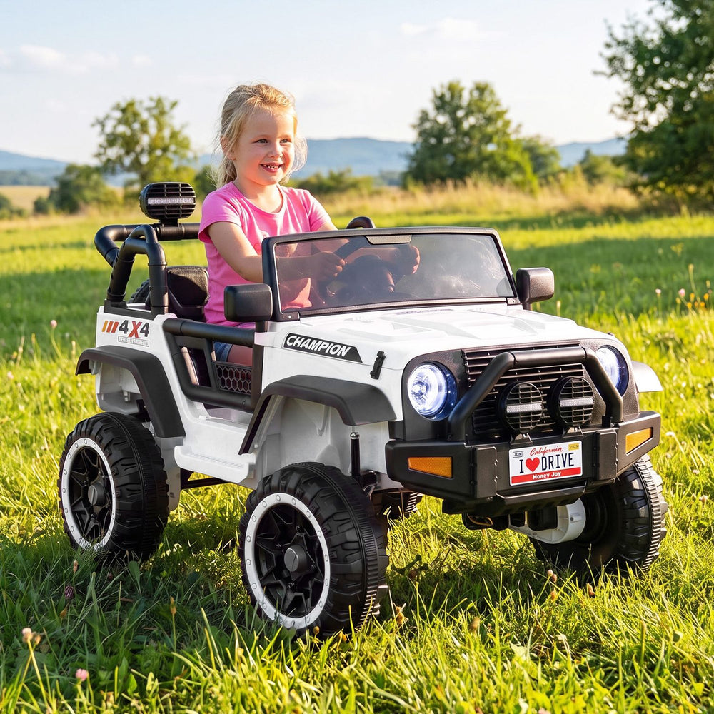 24V 2-Seater Kids Ride On Truck 2WD/4WD with Lockable Doors and Music-White - Gallery View 1 of 4