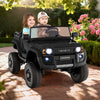 Kids enjoying the black Toyota 24V ride-on car with remote, featuring 4WD/2WD switchable for versatile driving fun.