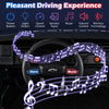 Steering wheel of the 24V 2-seater police car with music controls, horn, and LED lights for a fun driving experience.