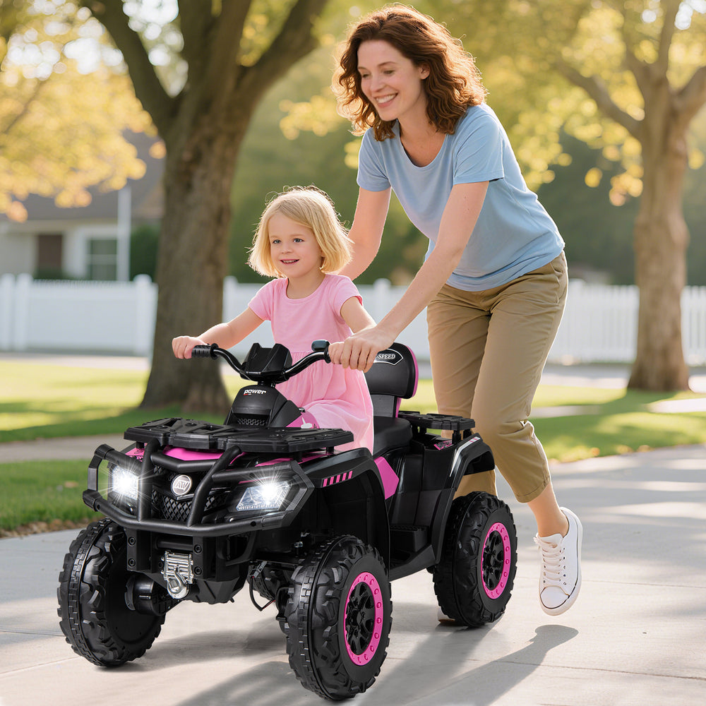 24V Kids ATV 2-Seater with 4 Motors with LED Lights and Music-Pink - Gallery View 1 of 11