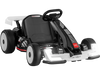 Kids go-kart in black and white with adjustable length, LED lights, and 24V battery for thrilling outdoor fun.
