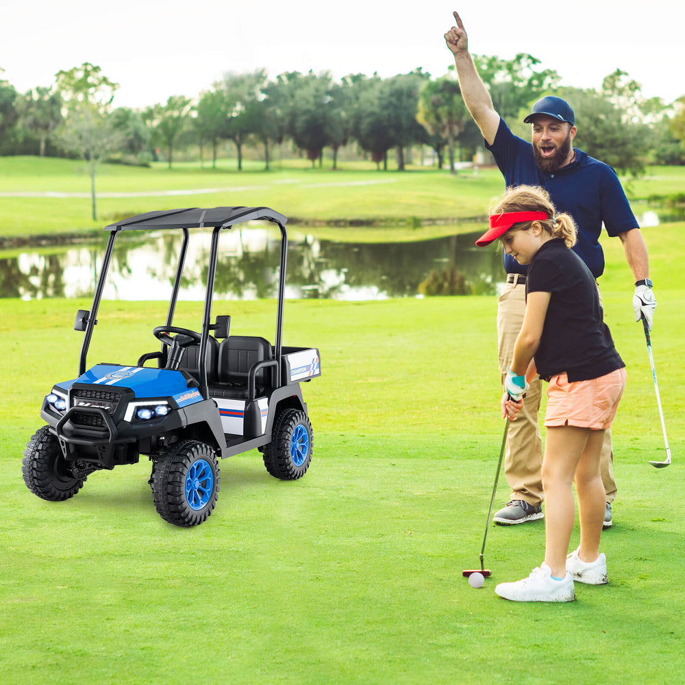 24V Kids Golf Cart 4WD 2-Seater Ride on Car with Storage Trunk and Horn-Blue - Gallery View 1 of 13