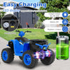 24V kids ride-on electric ATV in blue with LED display, charging port, and reinforced tires for outdoor fun.