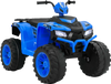 Blue 24V kids ride-on electric ATV with LED headlights, reinforced tires, and ergonomic seat for toddlers aged 3-8.