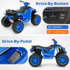 Blue 24V kids ride-on electric ATV with drive-by-button and pedal modes, featuring reinforced tires for various.