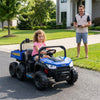 Kids ride-on dump truck with electric dump bed, 2-seater design, and remote control for outdoor adventures.