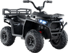 Kids ride-on electric ATV quad car in black with LED lights, 4-wheel shock absorption, and spacious seating for comfort.
