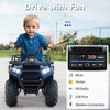 Kids ride-on electric ATV quad car in black with LED lights, music, and spacious seating for fun outdoor adventures.