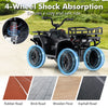 Kids ride-on electric ATV quad car in black with 4-wheel shock absorption for a safe and cozy ride on various surfaces.