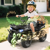 Kids ride-on electric ATV quad car in black with LED lights, music features, and spacious seating for outdoor fun.
