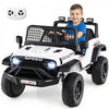 Kids' 24V ride-on car in white with remote control, LED headlights, and spacious seat for safe driving fun.