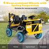 Yellow 24V Ride On Excavator with 4 wear-resistant wheels, suitable for lawn, gravel, and pavement terrains.