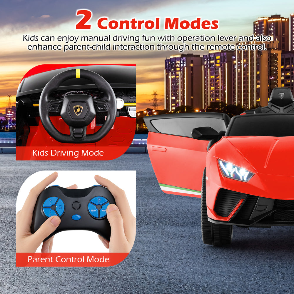Kids driving mode and parent control mode for the 24V Lamborghini ride-on car, enhancing interactive play.