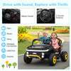 Two kids enjoying the 24V ride-on toy truck with horn, music, and LED lights for outdoor fun.